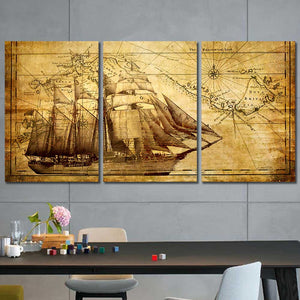 Rustic Nautical Map Framed Canvas Home Decor Wall Art Multiple Choices 1 3 4 5 Panels