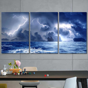 Ocean Storm Lightning Framed Canvas Home Decor Wall Art Multiple Choices 1 3 4 5 Panels
