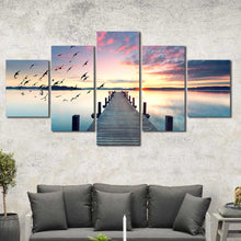 Dock Lake Sunrise Framed Canvas Home Decor Wall Art Multiple Choices 1 3 4 5 Panels