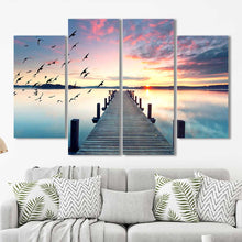 Dock Lake Sunrise Framed Canvas Home Decor Wall Art Multiple Choices 1 3 4 5 Panels