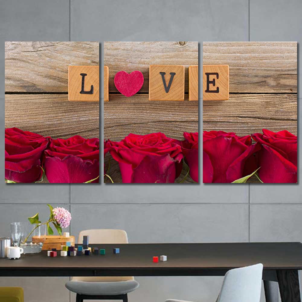 Love Flowers Home Wood Look Framed Canvas Home Decor Wall Art Multiple Choices 1 3 4 5 Panels