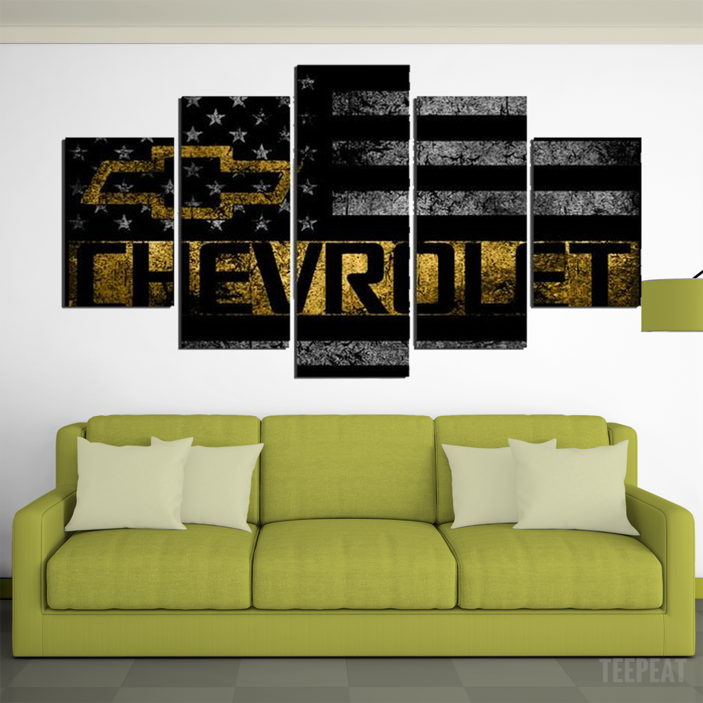 Chevrolet Symbol American Flag Framed Canvas - The Force Gallery