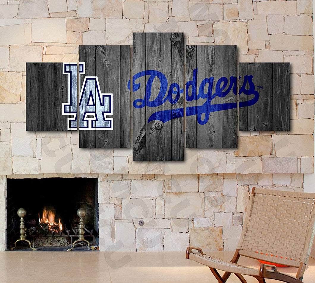 Los Angeles Dodgers Barnwood Style Five Piece Canvas Wall Art Home Decor Multi Panel 5 - The Force Gallery