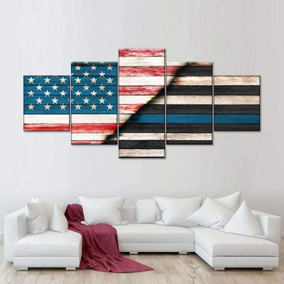 American Police Flag Patriotic Five Piece Canvas Wall Art Home Decor Multi Panel 5 - The Force Gallery
