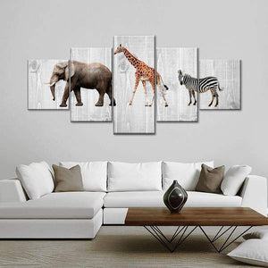 Nursery Animals Wood Look Five Piece Canvas Wall Art Home Decor Multi Panel 5 - The Force Gallery