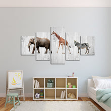 Kids Room Animals Five Piece Canvas Wall Art Wood Look - The Force Gallery