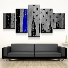 Rustic Distressed Police Blue Line Flag Five Piece Canvas - The Force Gallery