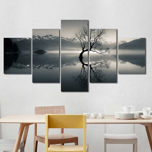 Tree Mountains Lake Mirrored Framed Canvas Home Decor Wall Art Multiple Choices 1 3 4 5 Panels