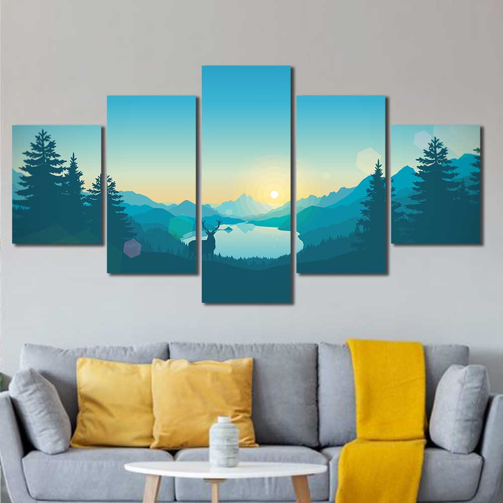 Abstract Deer Mountains Beauty Framed Canvas Home Decor Wall Art Multiple Choices