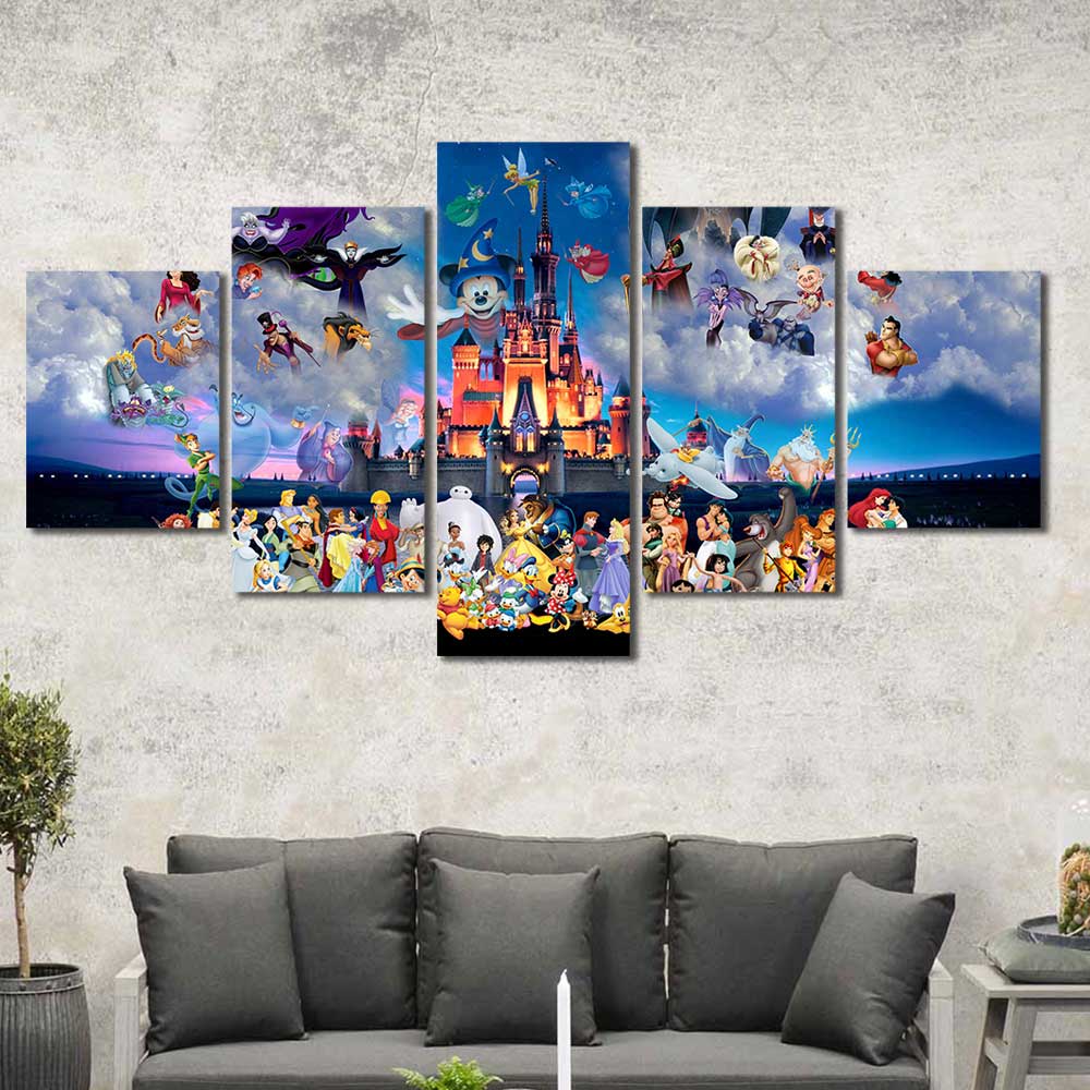 Walt Disney World Characters Framed Canvas Home Decor Wall Art Multiple Choices 1 3 4 5 Panels