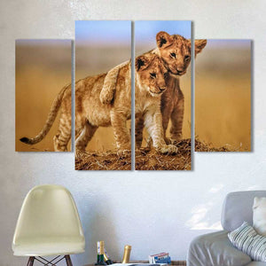 Lion Cubs Kids Room Framed Canvas Home Decor Wall Art Multiple Choices 1 3 4 5 Panels