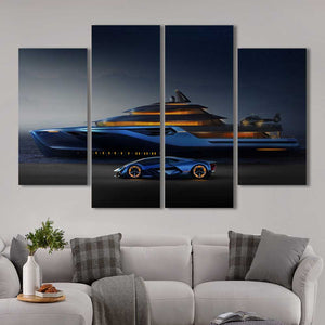 Rich and Famous Yacht Lamborghini Framed Canvas Home Decor Wall Art Multiple Choices 1 3 4 5 Panels