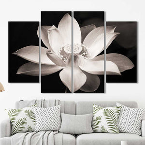 Black and White Lotus Flower Framed Canvas Home Decor Wall Art Multiple Choices 1 3 4 5 Panels