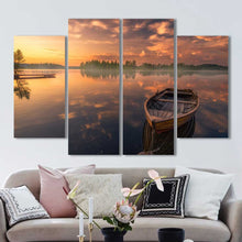 Lake Life Sunset Row Boat Framed Canvas Home Decor Wall Art Multiple Choices 1 3 4 5 Panels