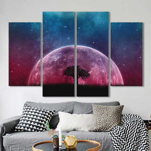 Moon Tree Outer Space Framed Canvas Home Decor Wall Art Multiple Choices 1 3 4 5 Panels