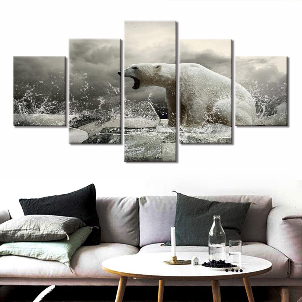 Polar Bear Ice Artic Climate Five Piece Canvas Wall Art Home Decor Multi Panel 5 - The Force Gallery