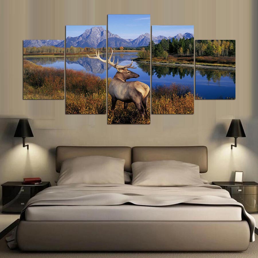 Elk by River Mountains Nature Wildlife Canvas - The Force Gallery