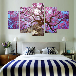 Large Tree Pink Leaves Sun Five Piece Canvas - The Force Gallery
