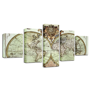 Old World Map Retro Vintage Five Piece Canvas Wall Art Home Decor - The Force Gallery