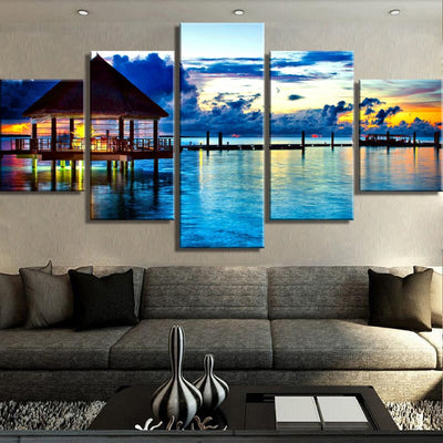Ocean Sunset Vacation Dock 5 Piece Canvas Wall Art Home Decor - The Force Gallery