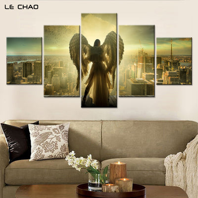 Angel over looking City Salvation Five Piece Canvas - The Force Gallery