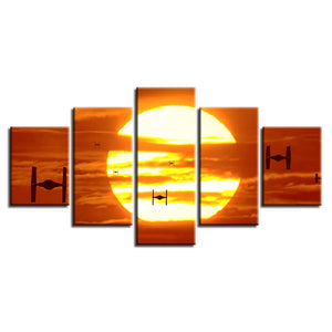 Tie Fighters Star Wars Empire Sunset Canvas Large Framed Five Piece - The Force Gallery