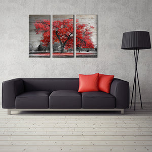 Red Tree Rustic Wood Look Large Framed Three Piece Canvas 16x32 INCHES x3 PC - The Force Gallery