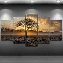 Tree Sunrise Fog Field Five Piece Canvas - The Force Gallery