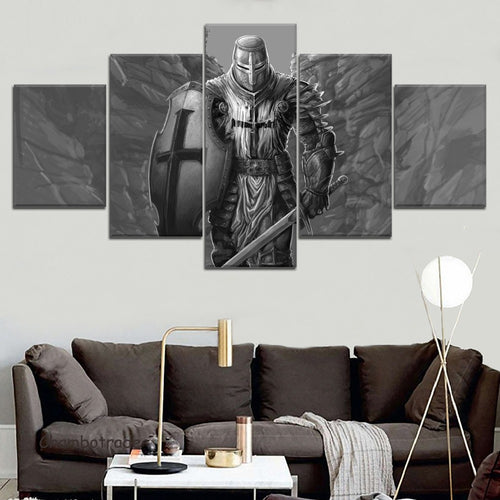 Knight Templar Medieval Black and White Five Piece Canvas Wall Art Home Decor Multi Panel - The Force Gallery