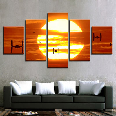 Tie Fighters Star Wars Empire Sunset Canvas Large Framed Five Piece - The Force Gallery