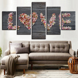 Love Flowers Barn Wood Style Five Piece Canvas Wall Art Home Decor - The Force Gallery