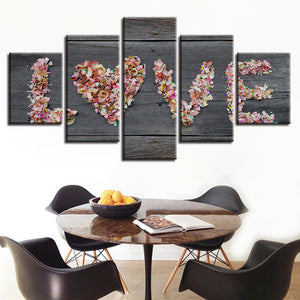 Love Flowers Barn Wood Style Five Piece Canvas Wall Art Home Decor - The Force Gallery