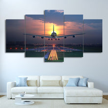 Airplane 747 Aviation Landing Sunset Airport Five Piece Canvas Wall Art - The Force Gallery
