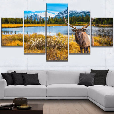 Elk Mountains Wildlife Nature Five Piece Canvas Wall Art Home Decor - The Force Gallery
