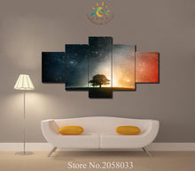 Beautiful Starry Night Lone Tree Canvas Large Framed Five Piece - The Force Gallery