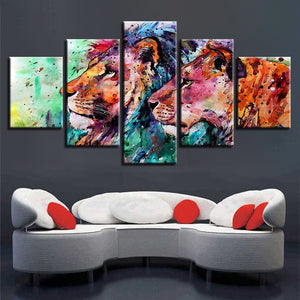 Abstract Colorful Lions Animal Five Piece Canvas Wall Art Home Decor Multi Panel 5