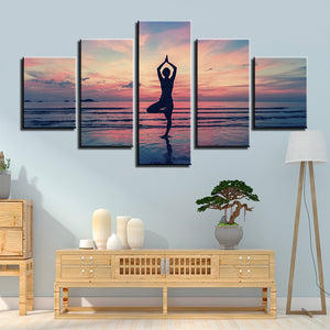 Yoga Meditation Ocean Five Piece Canvas Wall Art Home Decor Multi Panel 5 - The Force Gallery
