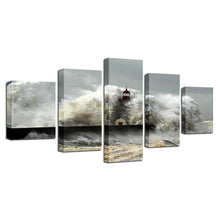 Lighthouse Crashing Waves Ocean Five Piece Canvas - The Force Gallery
