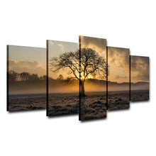 Tree Sunrise Fog Field Five Piece Canvas - The Force Gallery