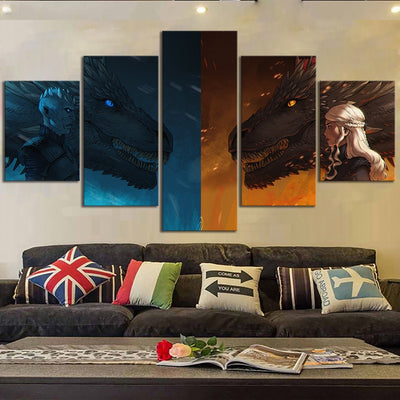 Game of Thrones Dragons Danerys White Walker Canvas Five Piece Wall Art Home Decor - The Force Gallery