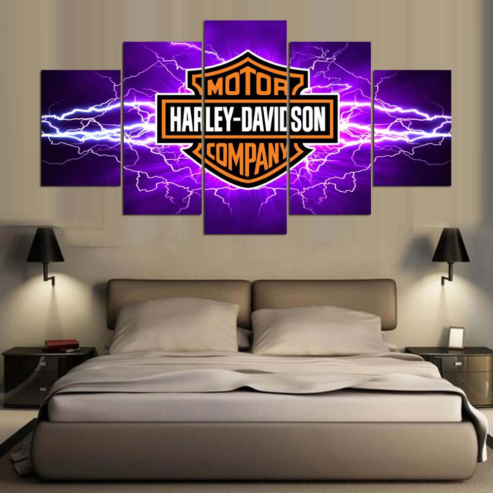 Harley Davidson Lightning Large Framed Canvas - The Force Gallery