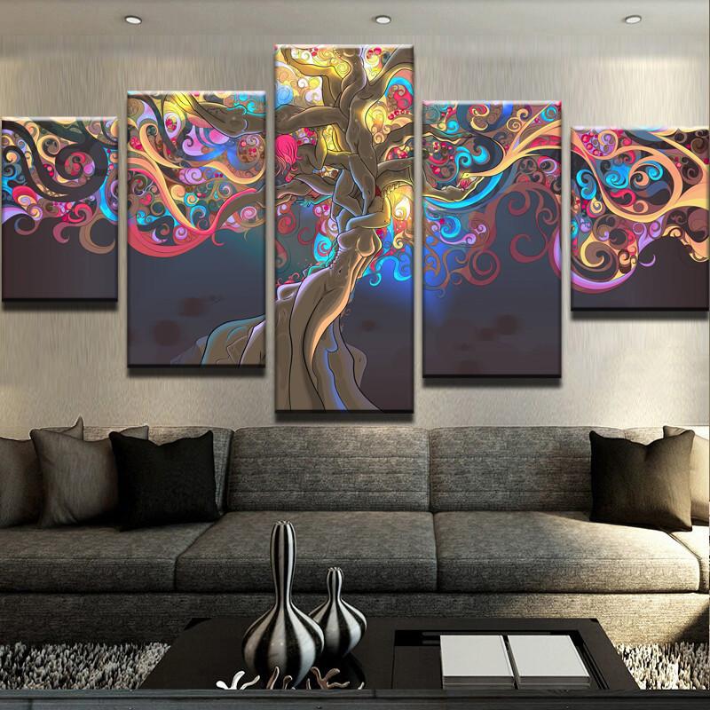 Colorful Tree Nude Women Trunk Abstract Framed Canvas - The Force Gallery