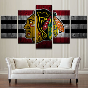 Chicago Blackhawks Hockey Barn Wood Style Canvas Large Framed - The Force Gallery