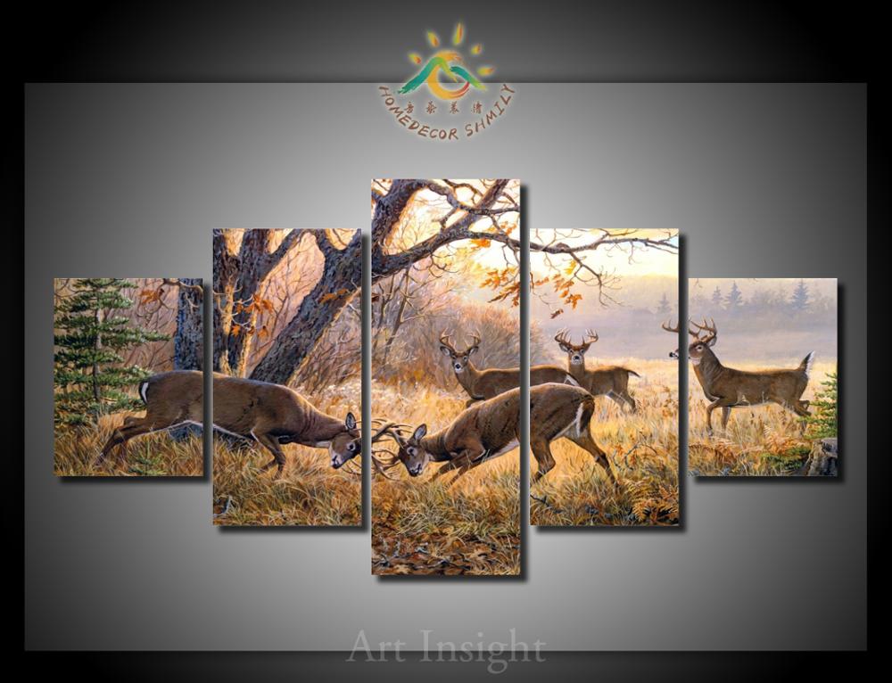 Deer Buck Fighting Wildlife Nature Five Piece Canvas - The Force Gallery