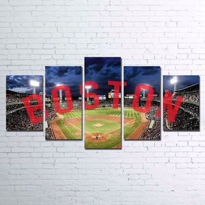 Boston Red Sox Baseball Canvas Large Framed Five Piece - The Force Gallery