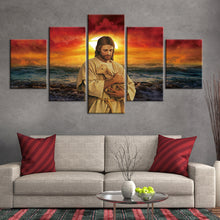 Jesus Lamb World Sunset Christianity Five Piece Canvas Wall Art Home Decor Multi Panel 5 - The Force Gallery