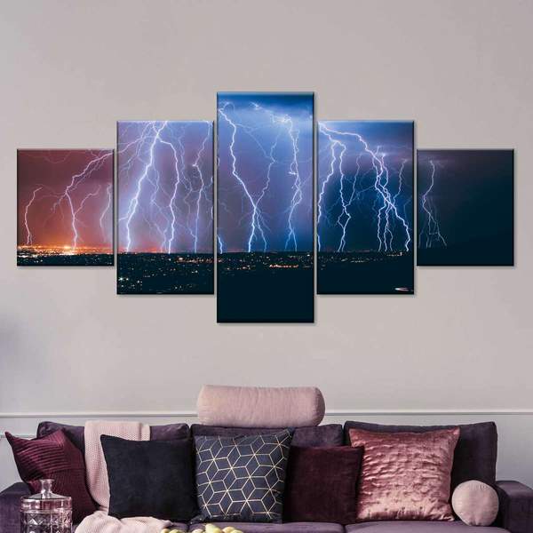 Lightning Strike Landscape Five Piece Canvas Wall Art Home Decor Multi Panel 5 - The Force Gallery