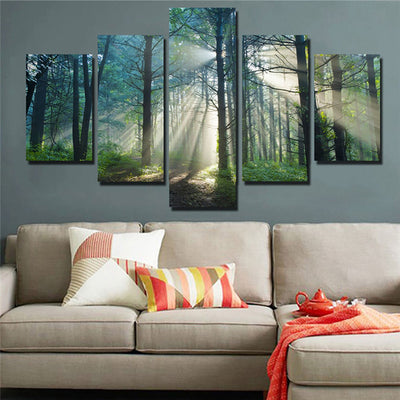 Sunshine Through Trees Forest Nature Five Piece Canvas Home Decor - The Force Gallery