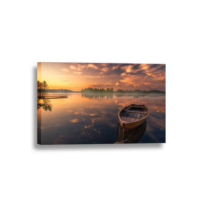 Lake Life Sunset Row Boat Framed Canvas Home Decor Wall Art Multiple Choices 1 3 4 5 Panels