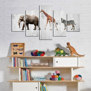 Kids Room Animals Five Piece Canvas Wall Art Wood Look - The Force Gallery